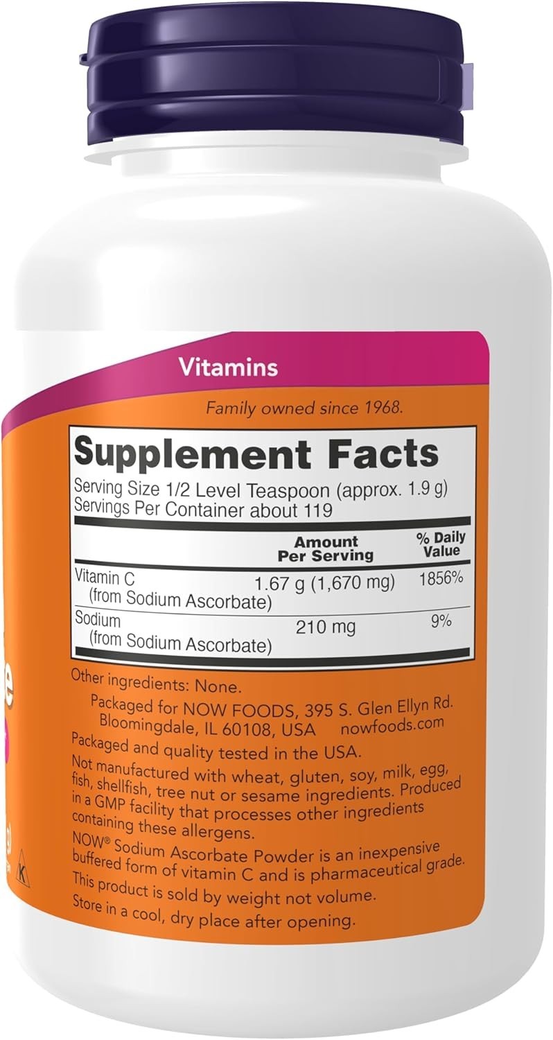 NOW Sodium Ascorbate Vitamin C Powder 8oz Buffered Non-GMO Vegan Antioxidant