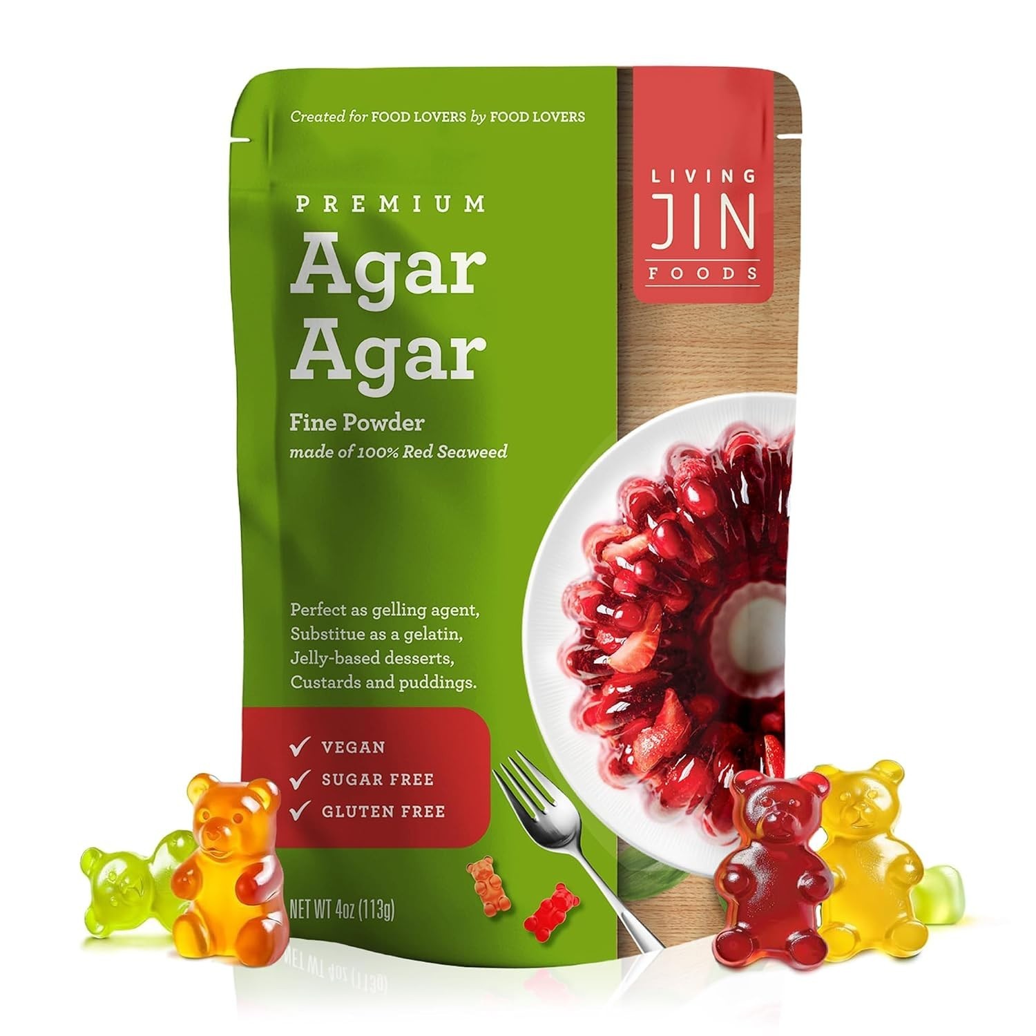 Agar Agar Powder 4 oz – Kosher, Vegan Gelatin, Sugar-Free, Natural Red Algae