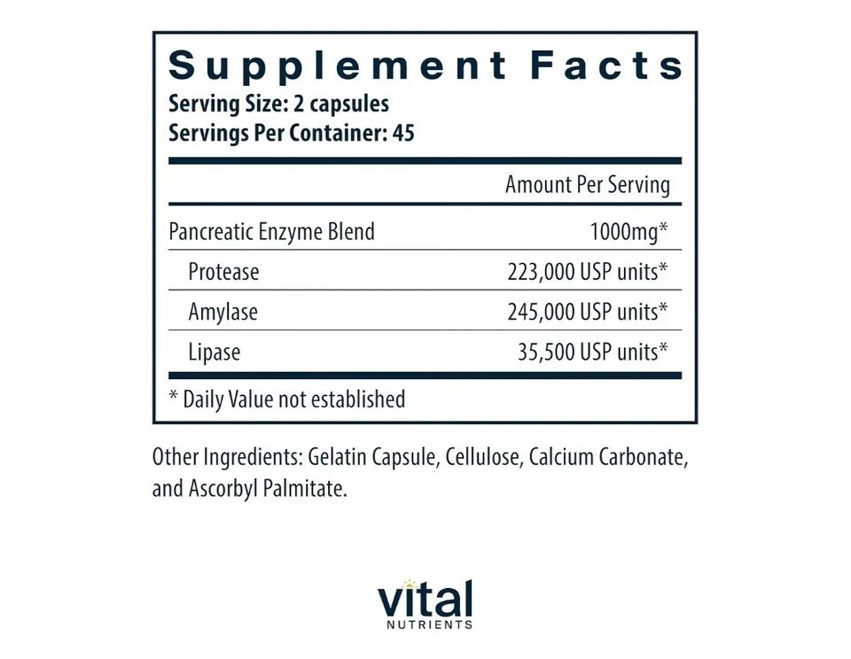 Vital Nutrients Pancreatic Enzymes 1000Mg (Full Strength) | 90 Capsules