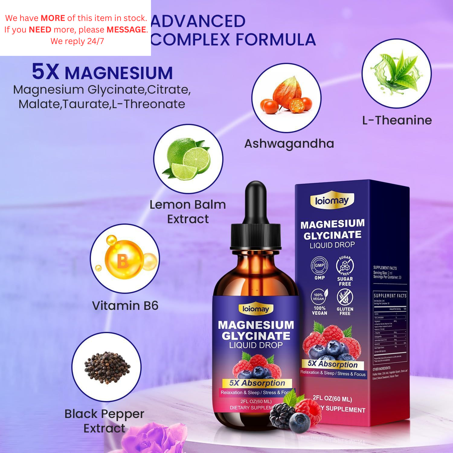 Magnesium Glycinate Liquid Drops 400mg, 5-in-1 2 Fl Oz (Pack of 1)