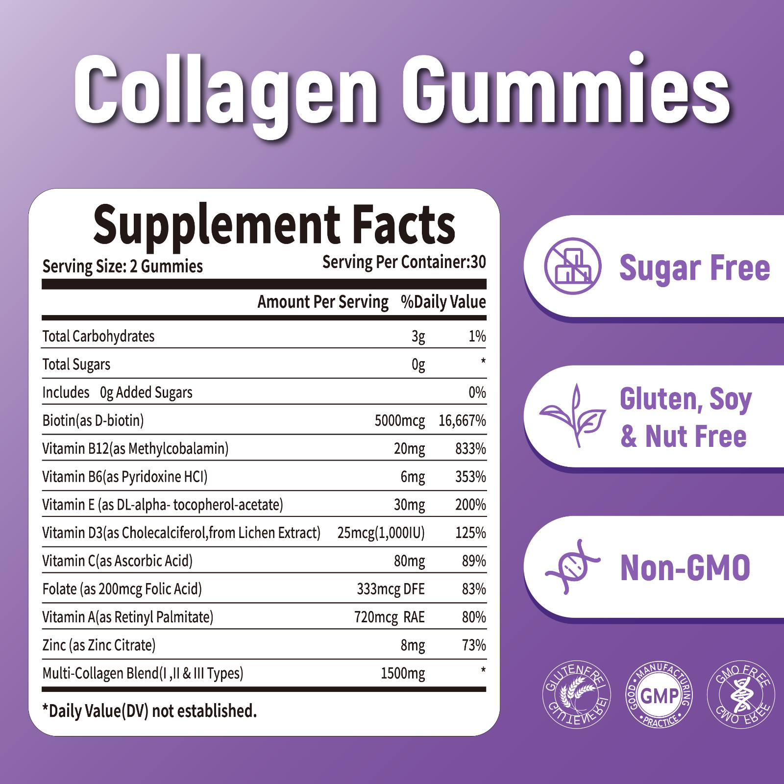Biotin Collagen Vitamin Gummies for Hair Skin & Nails | Gluten Free | 02/07/2027