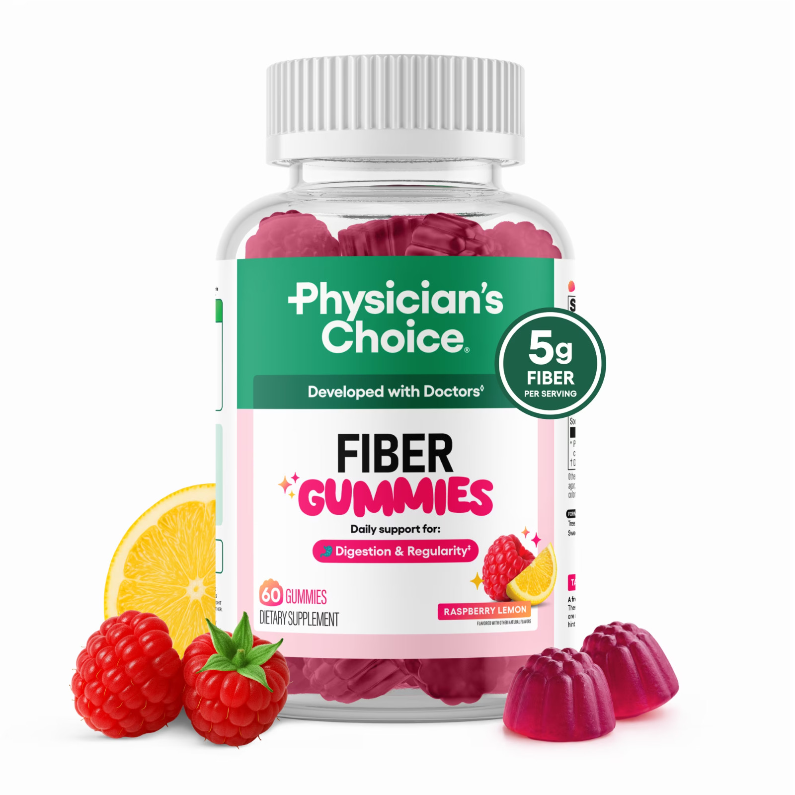 Physician’S Choice Fiber Gummies for Digestive Health & Regularity – Raspberry L