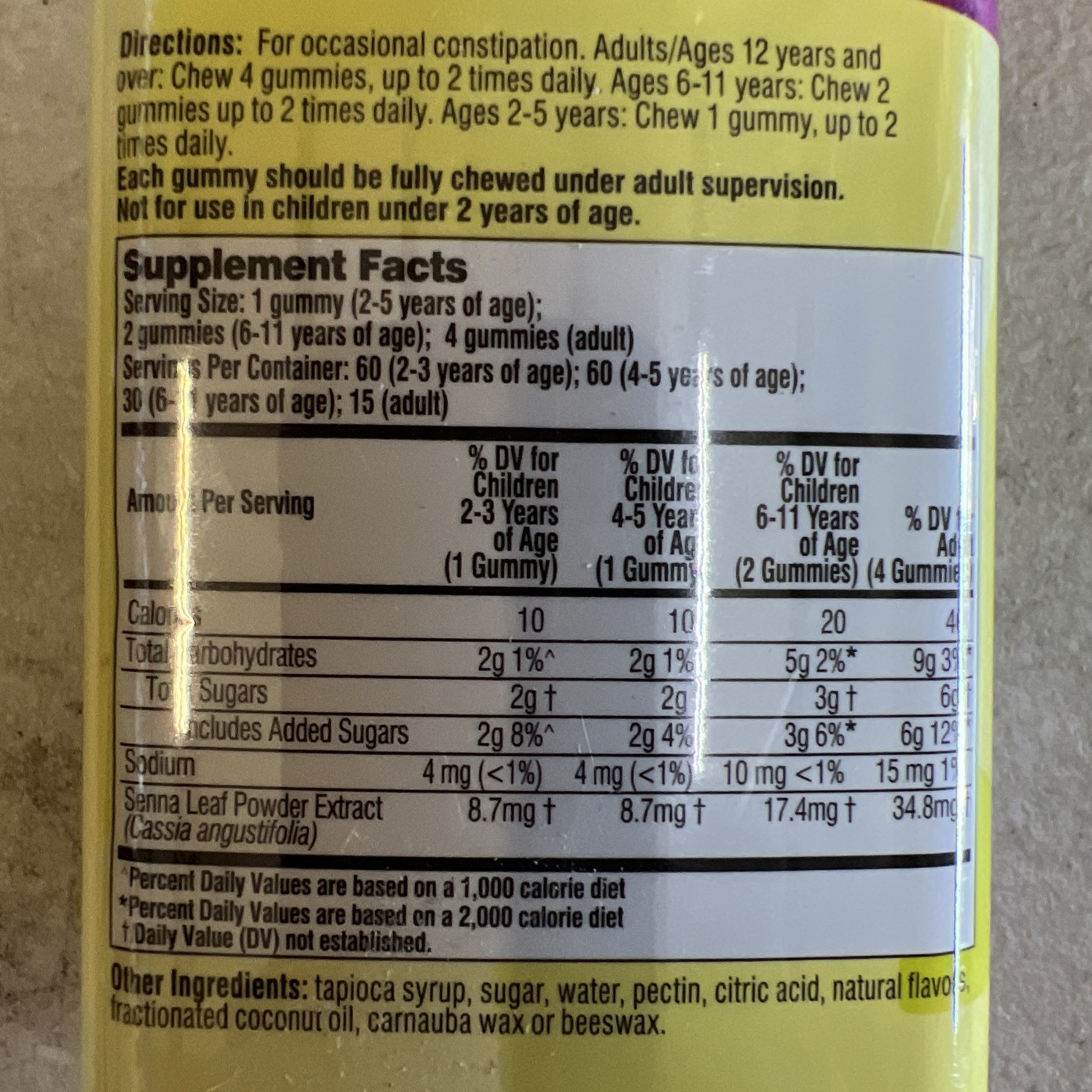 Senokot Laxative Gummies 60 Count Blueberry Pomegranate Dietary Supplement 04/26