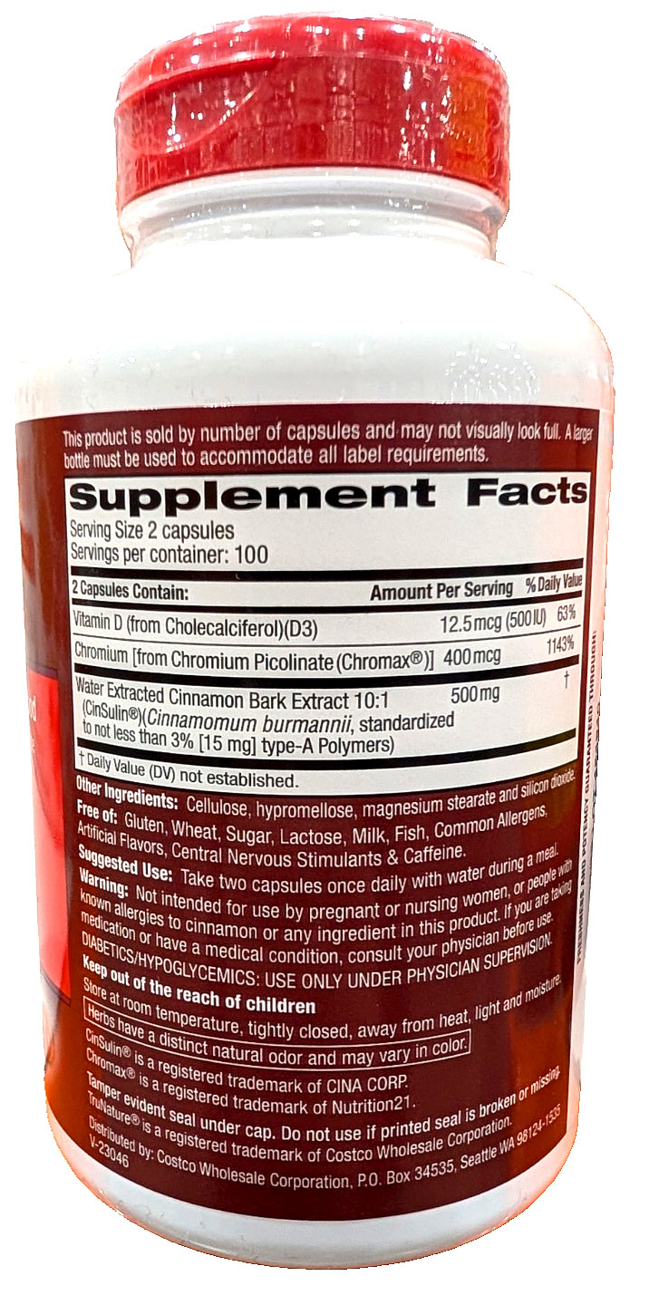 Trunature Advanced Strength CinSulin 500 mg Cinnamon 200 veg caps Exp 08/2025