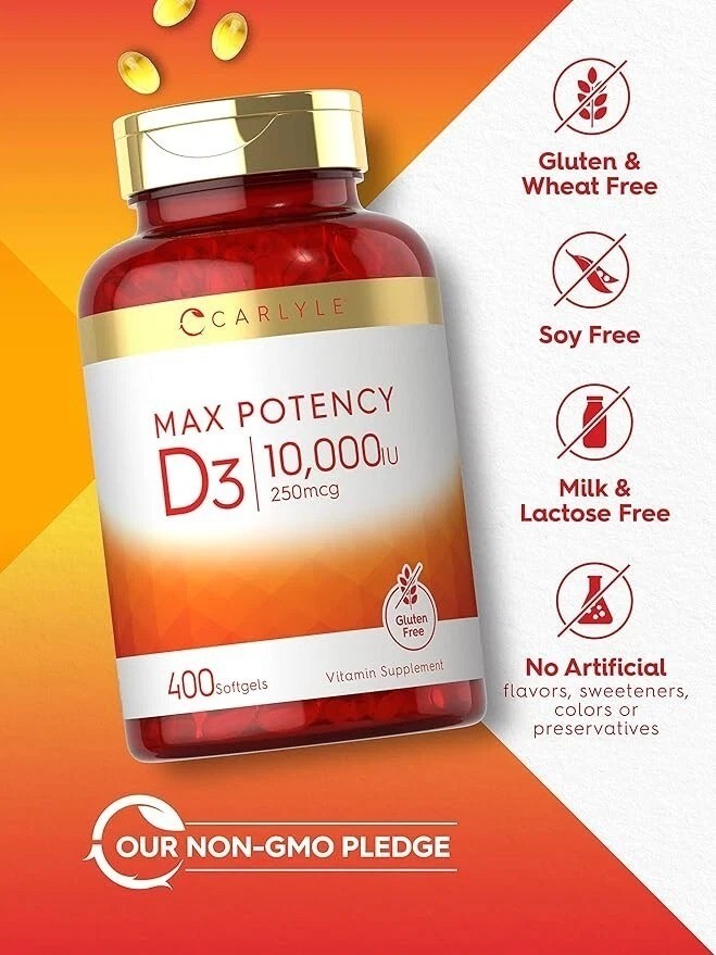 Carlyle Vitamin D 10000 IU 400 Softgels | Value Size | Max Potency | Non-GMO, Gl
