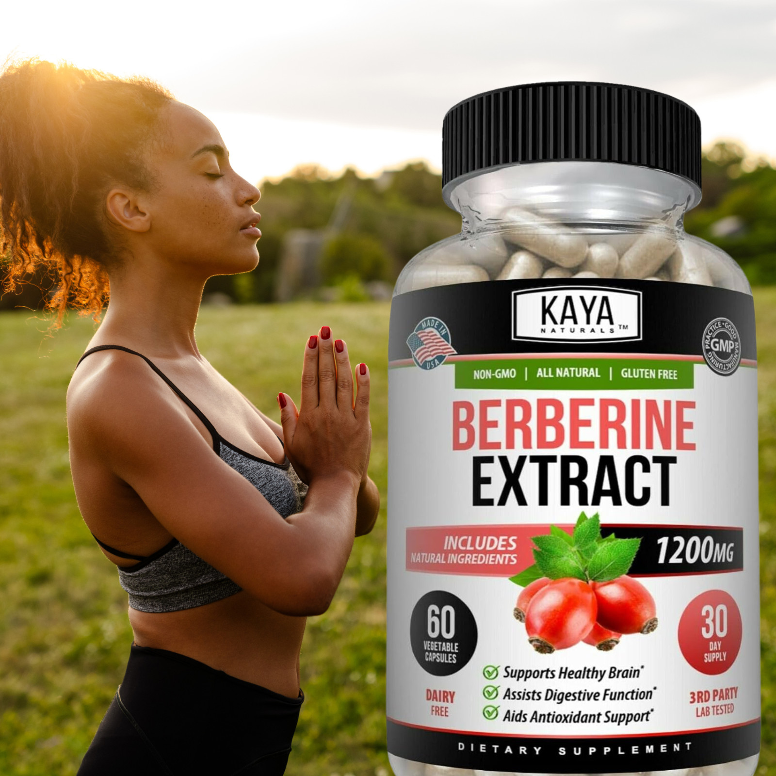 Premium Berberine HCL Extract 1200mg, Healthy Cholesterol, Anti-inflammatory