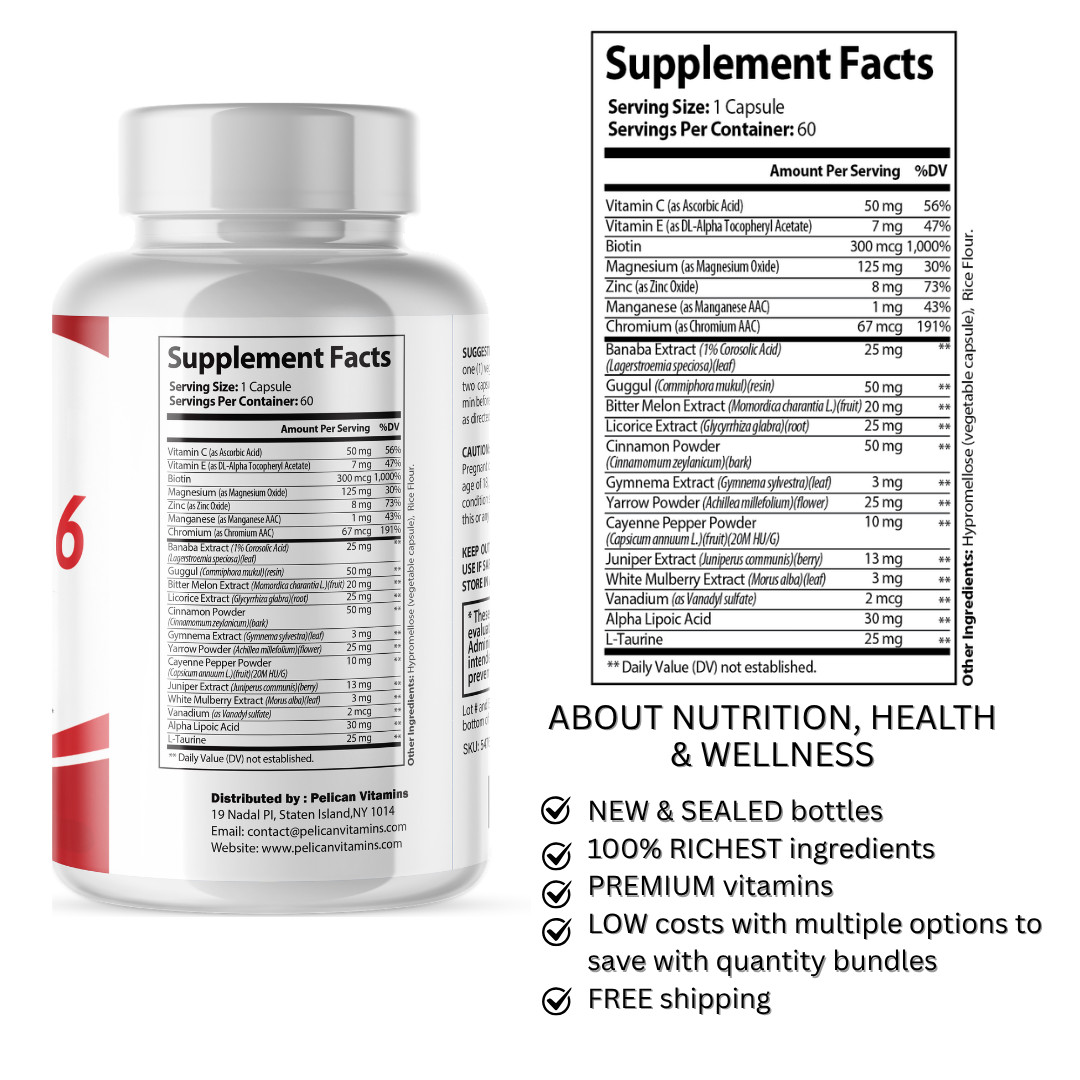 GlucoBal 6-Blood Support- 12 Bottles- 720 Capsules