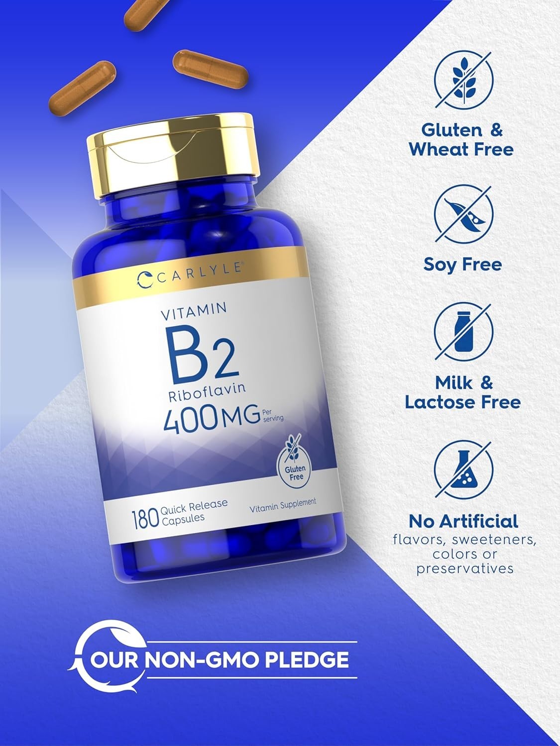 Vitamin B2 Riboflavin 400mg 180 Tablets Non GMO Gluten Free Supplement