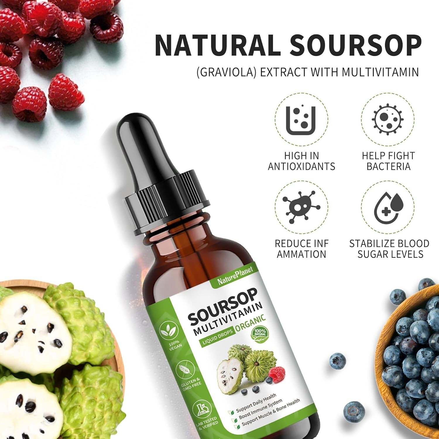 Soursop Multivitamin Liquid Drops, Bitters 2 Fl Oz (Pack of 1)