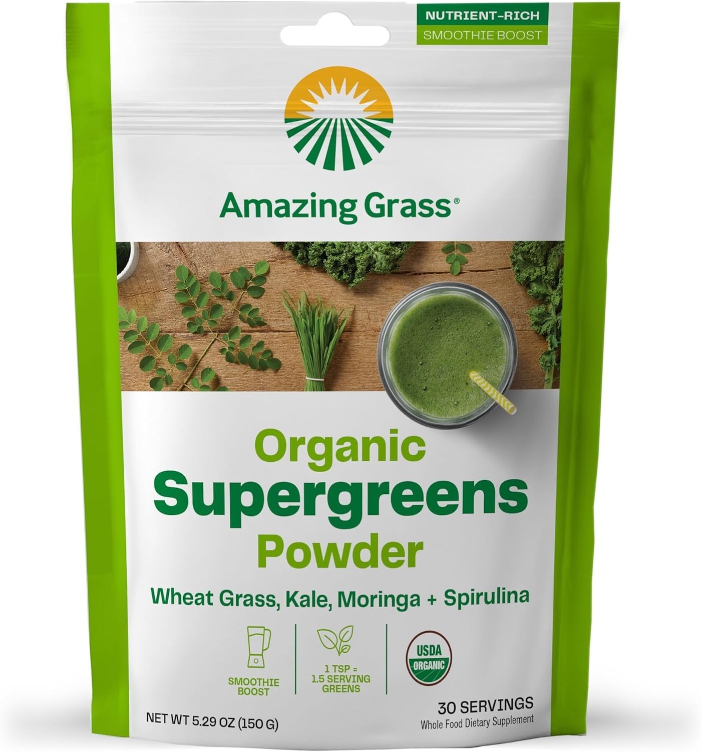 Super Greens Powder with Spirulina & Moringa – 5.29 oz