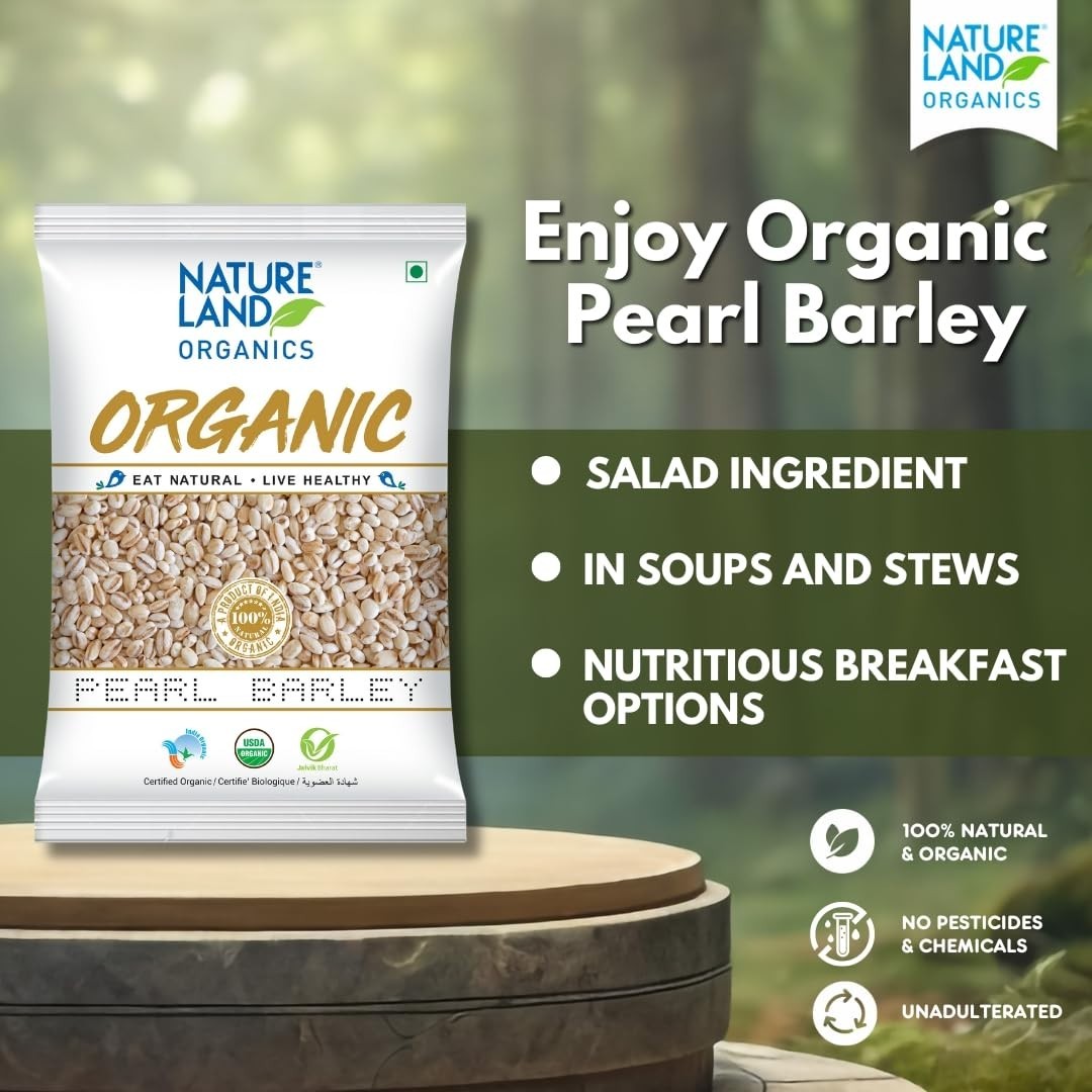 Natureland Organics Pearl Barley 500 Gm (Pack of 5) – Organic Barley