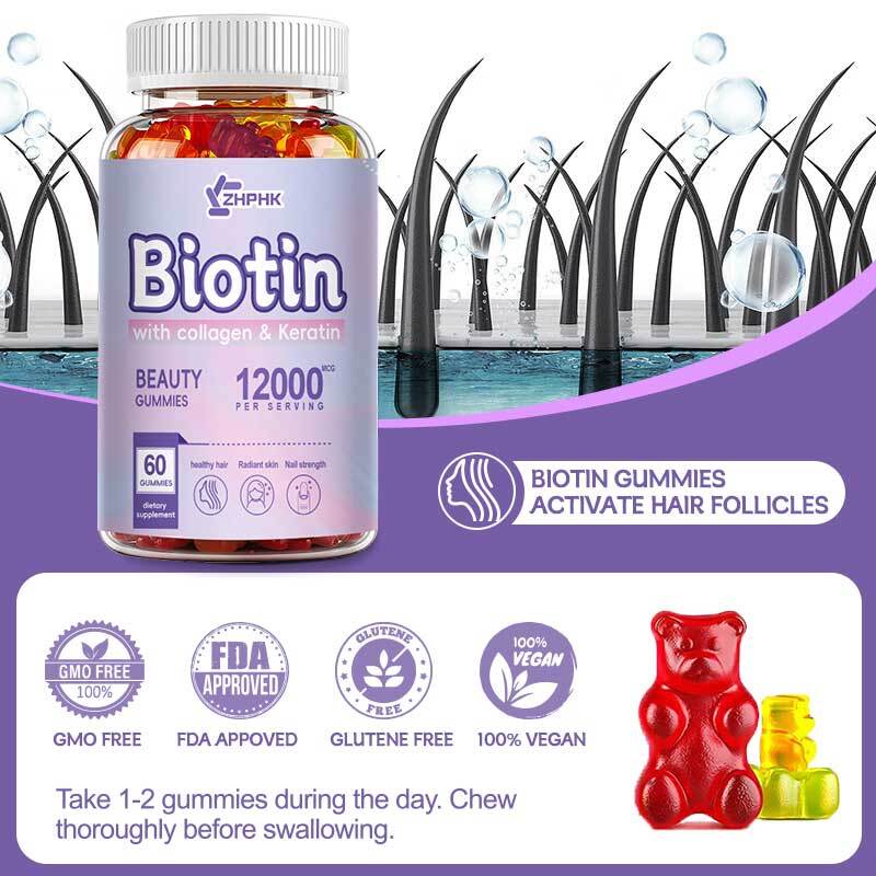 Biotin Gummies 12000 mcg for Healthy Hair, Skin & Nails Gummies with Vitamin