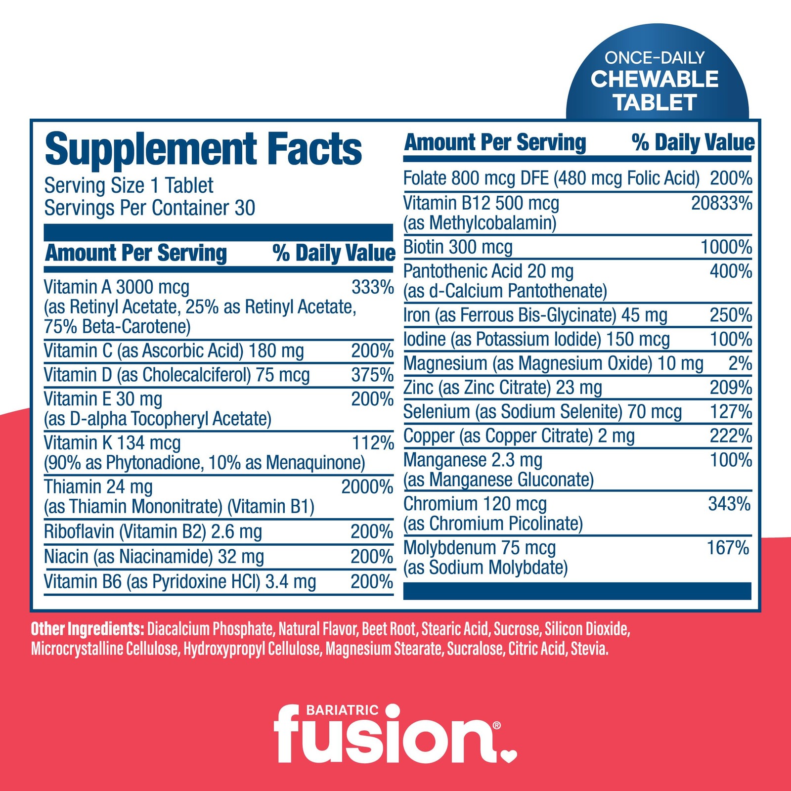 One Per Day Bariatric Multivitamin with Iron Chewable | Citrus Berry Flavor | Vi