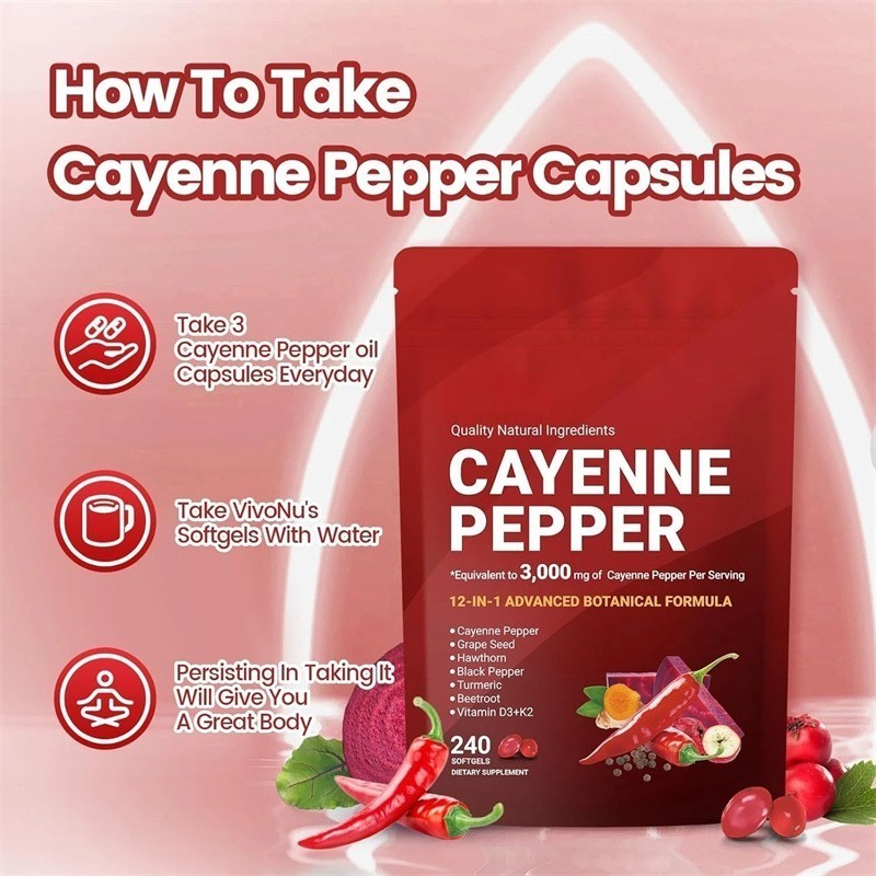Cayenne Softgels Softgels Supplement, Supports Leg Vein, 240 Pepper /1Bag