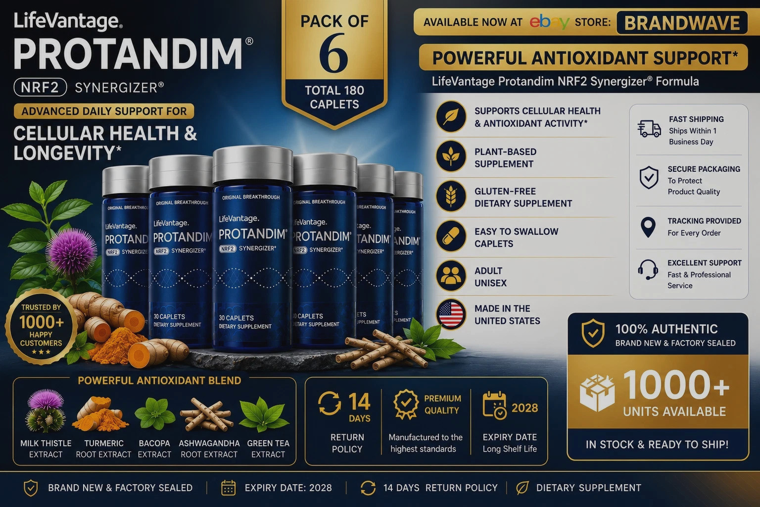 Life Vantage Protandim NRF2 Synergizer 180 Total Caplets 6 Bottles EXP-12/2028.