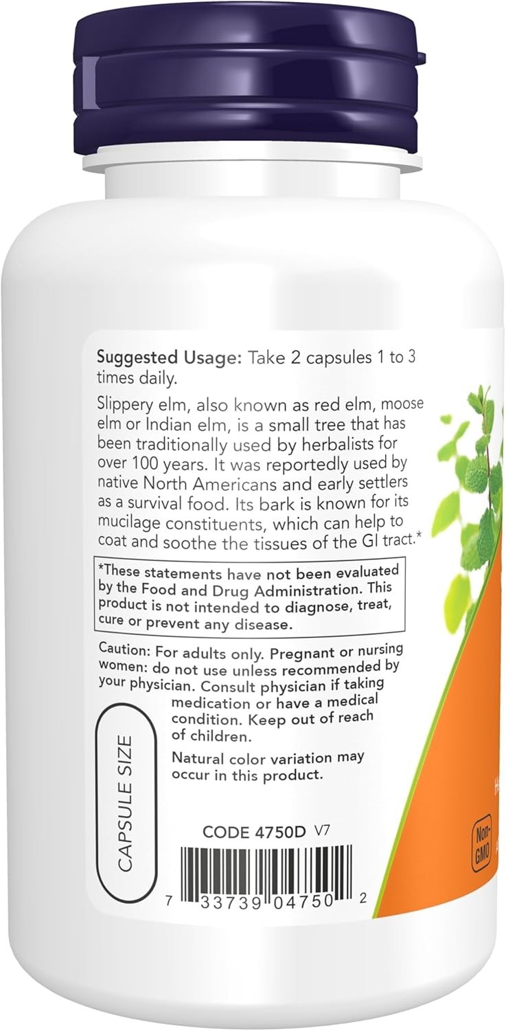 NOW Supplements, Slippery Elm (Ulmus Rubra) 400 Mg, Herbal Supplement, 100 Veg C