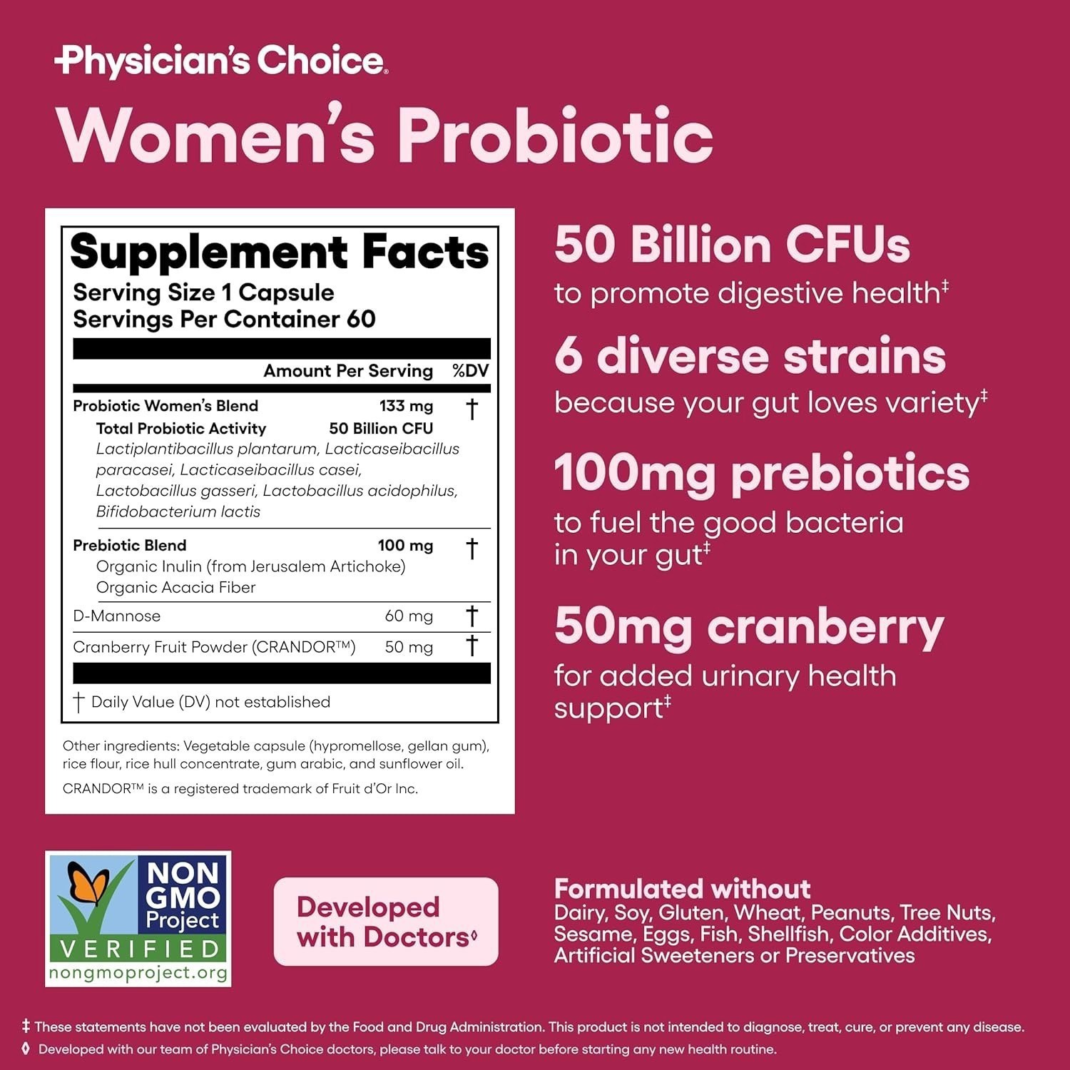 Physician’s Choice Women’s Probiotic with 50 Billion CFU Natural Prebiotic Blend