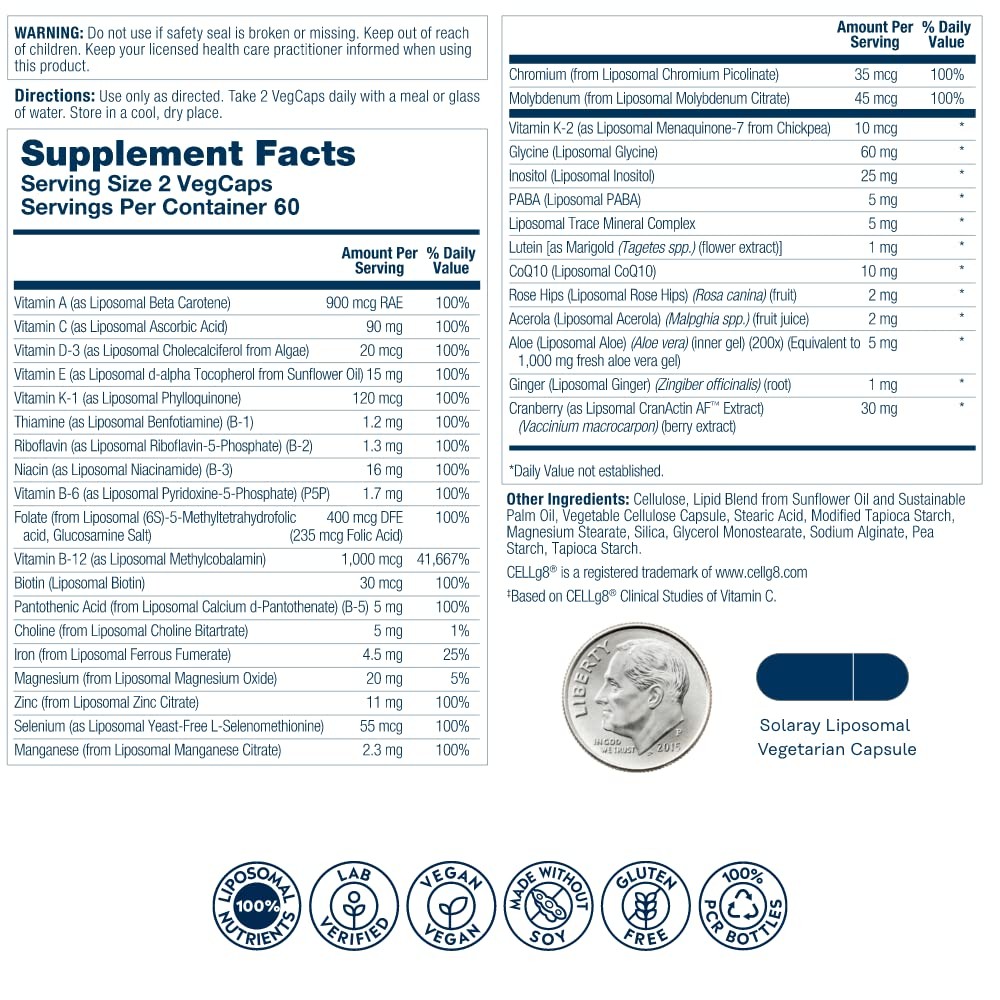 SOLARAY Liposomal Multivitamin for Women 50 120 Count (Pack of 1), No Color