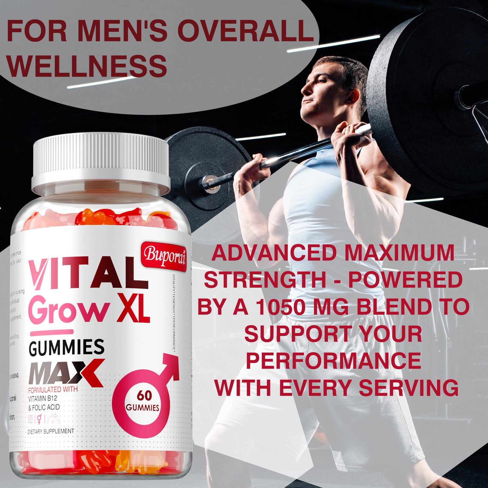 Vital Grow XL Male Gummies – Enhances Energy and Endurance, Muscle Recovery