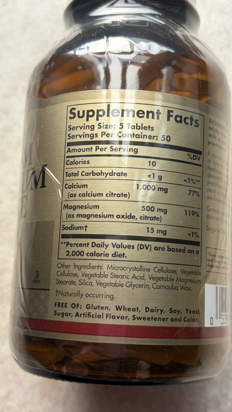 Calcium Magnesium Citrate 250 Tablets by Solgar Exp 06/2028