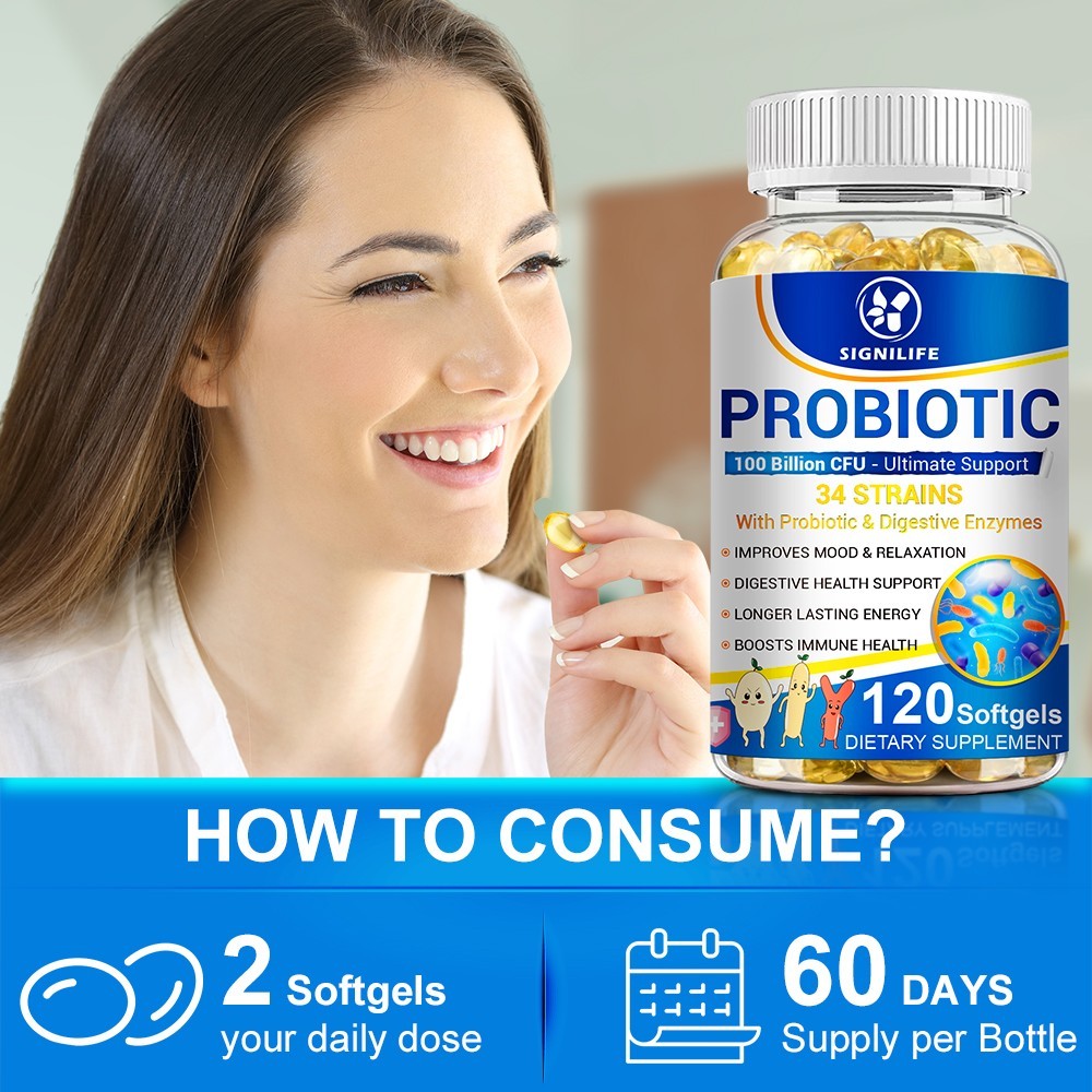Probiotics Digestive Enzymes 100 Billion CFU Potency Immune Health 120 Capsules
