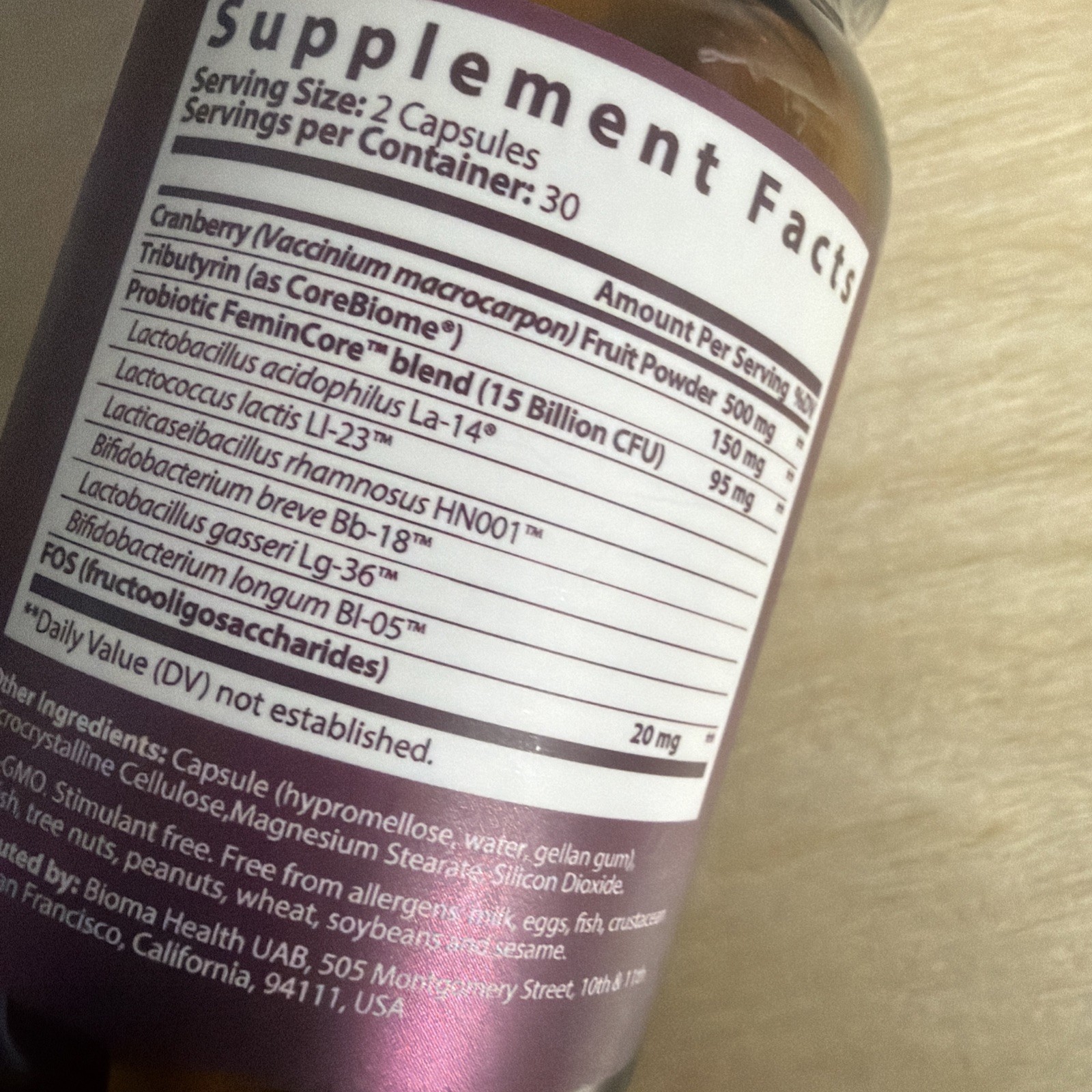 BIOMA HEALTH Feminine Health Synbiotic – Urinary Tract Wellness 60ct AUTHENTIC!