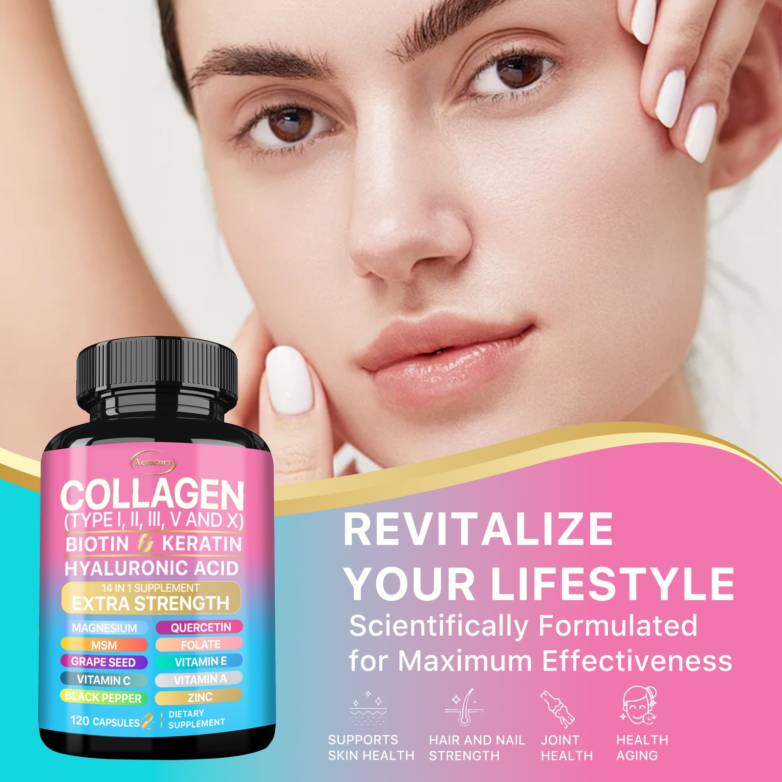 120pcs Collagen – Hair, Skin & Nails, Premium Collagen Supplement, Max Strength