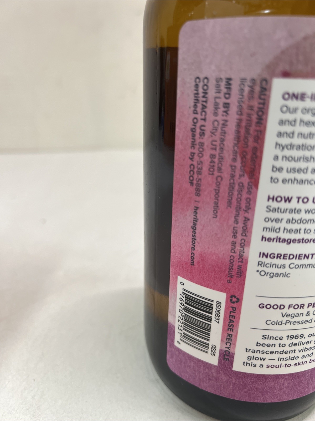 Organic Castor Oil 32 Oz by Heritage Store, Vegan And Cruelty-free /Hexane Free