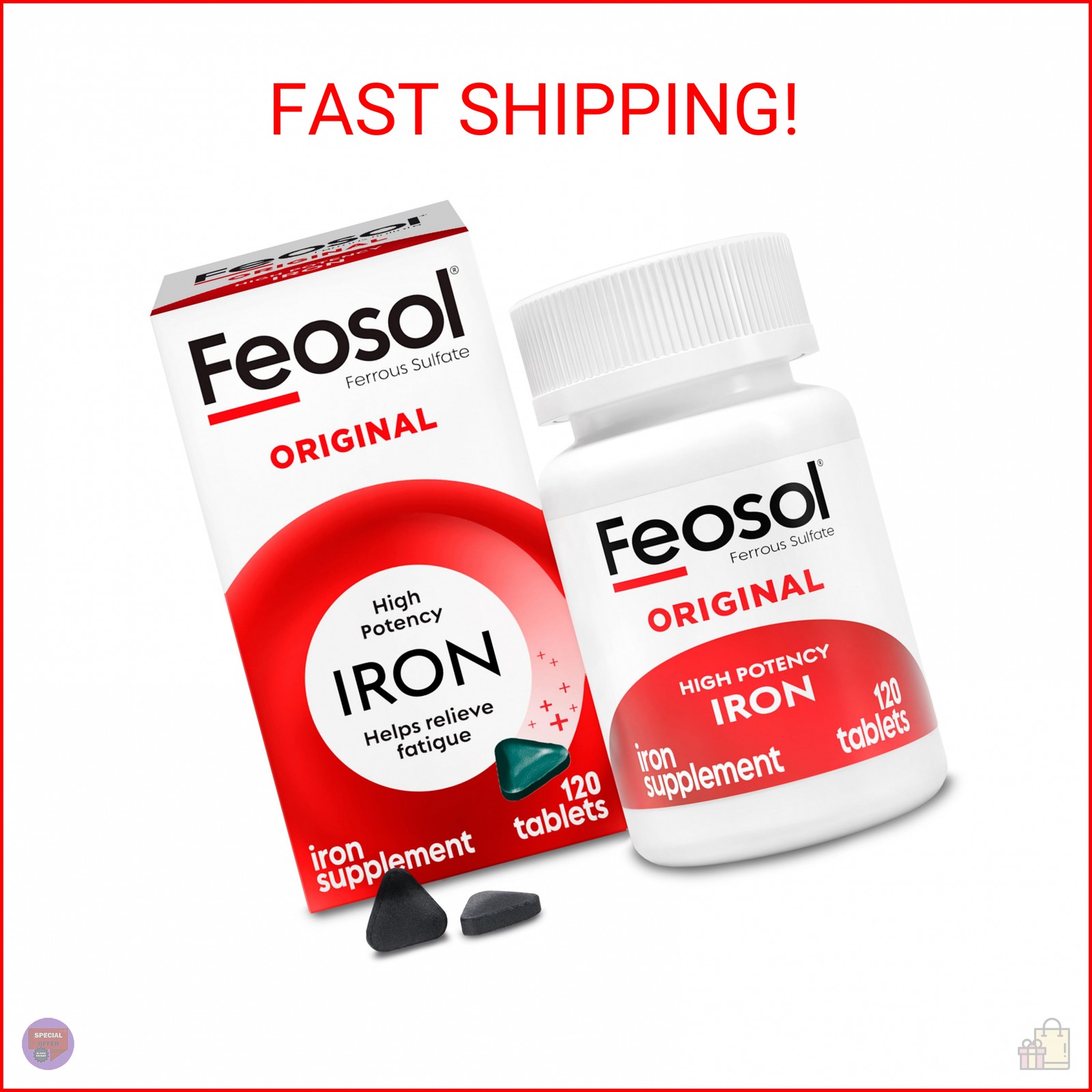 Feosol Original Iron Supplement Tablets, Non-heme, 65mg Iron per Pill, 1 Per Day