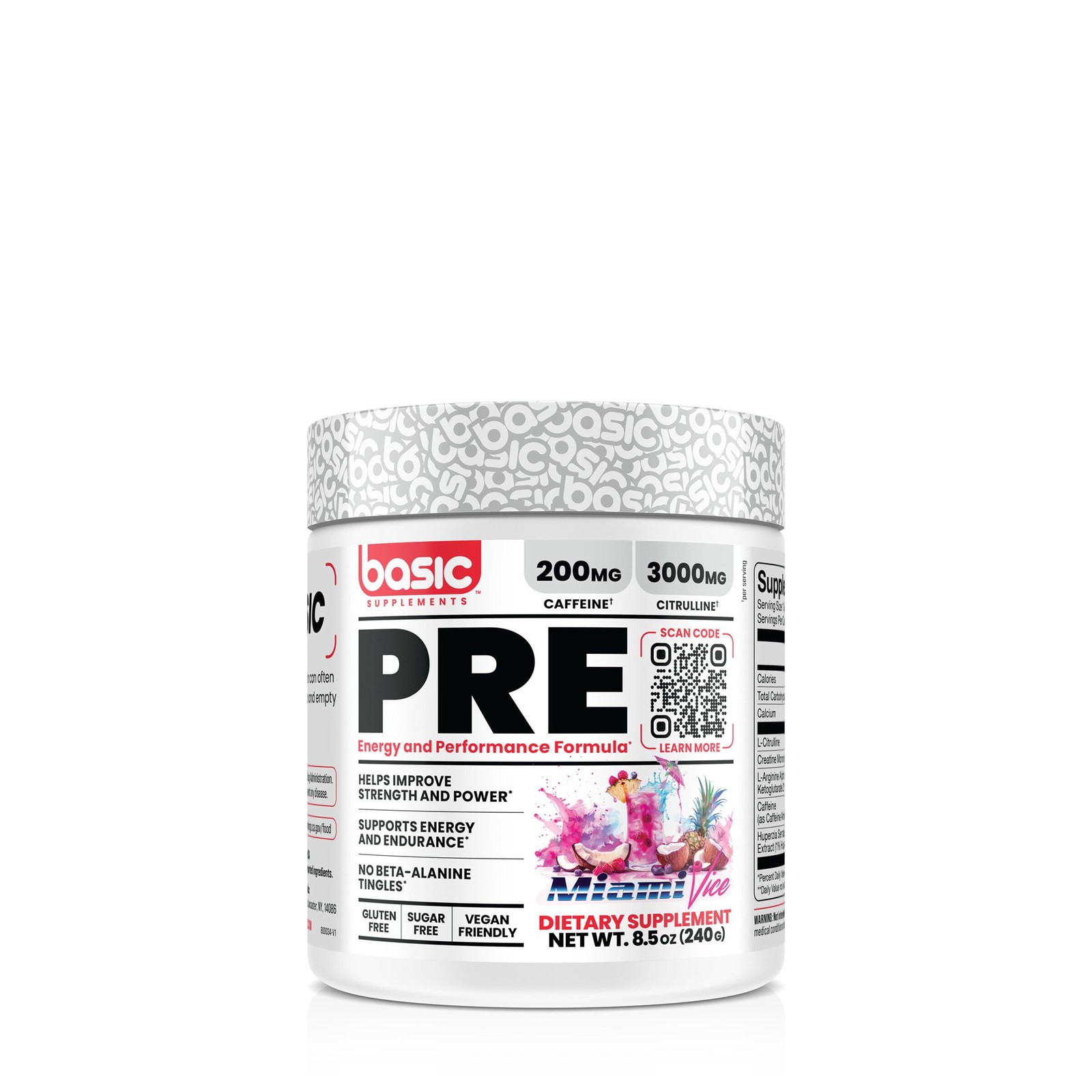 Basic Supplements Pre-Workout Miami Vice Flavor Strength Performance 240g NEW