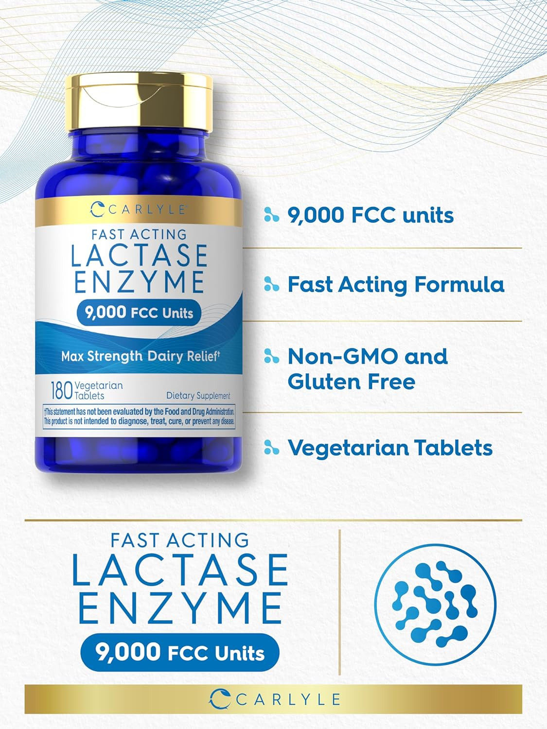 Lactase Enzyme Pills 9000 FCC 180 Tablets Fast Acting Dairy Relief Supplement Ma