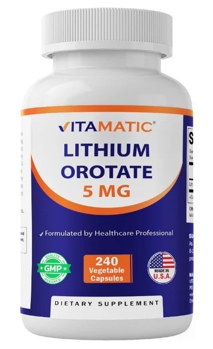 Vitamatic Lithium Orotate 5mg, 240 Veggie Capsules, Non-GMO, Gluten Free.