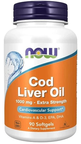 NOW Foods Cod Liver Oil 1000mg Extra Strength with Vitamins A & D Supplements