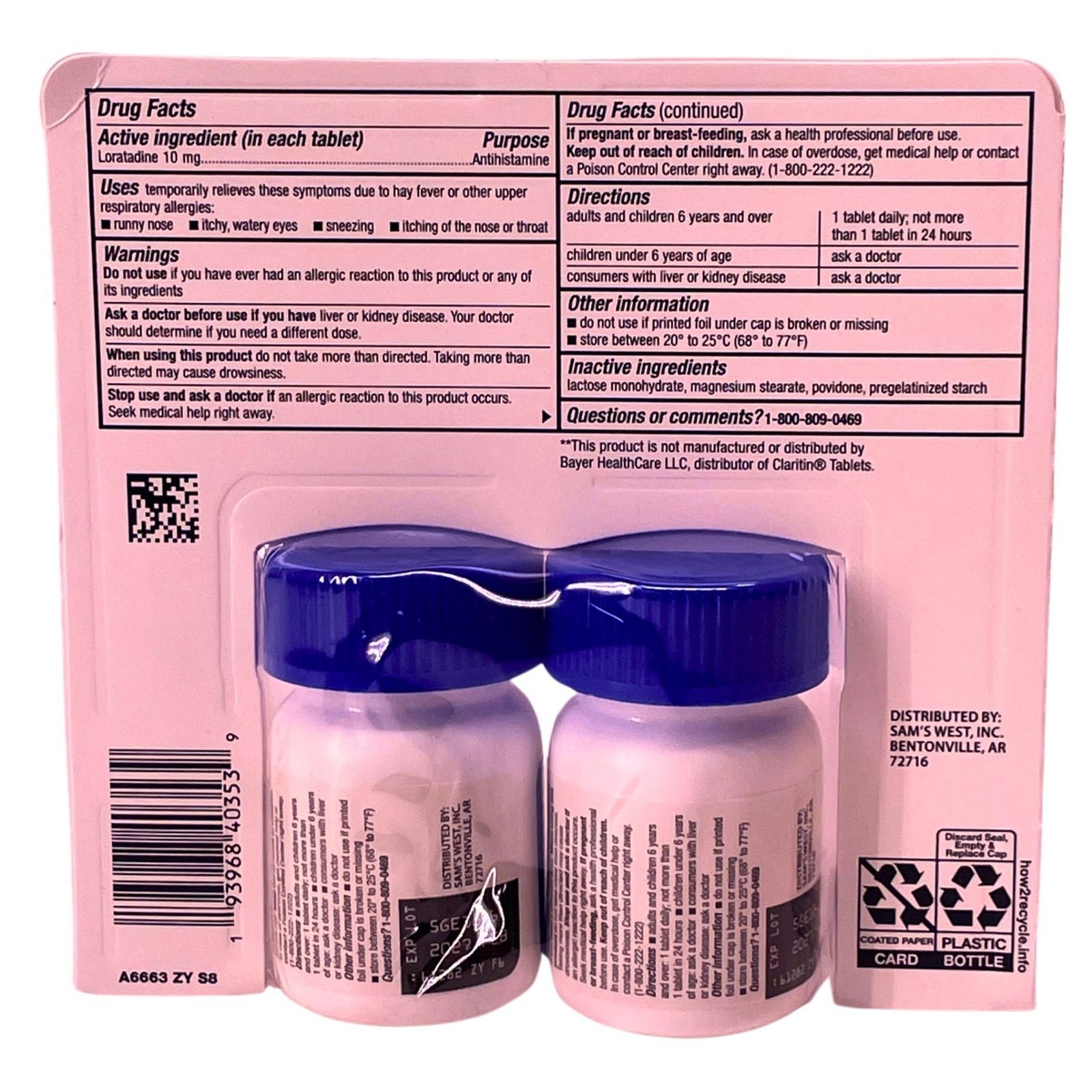 Members Mark Allergy Relief Loratadine 10mg 200 Ct 2 Pack Exp 02/2027