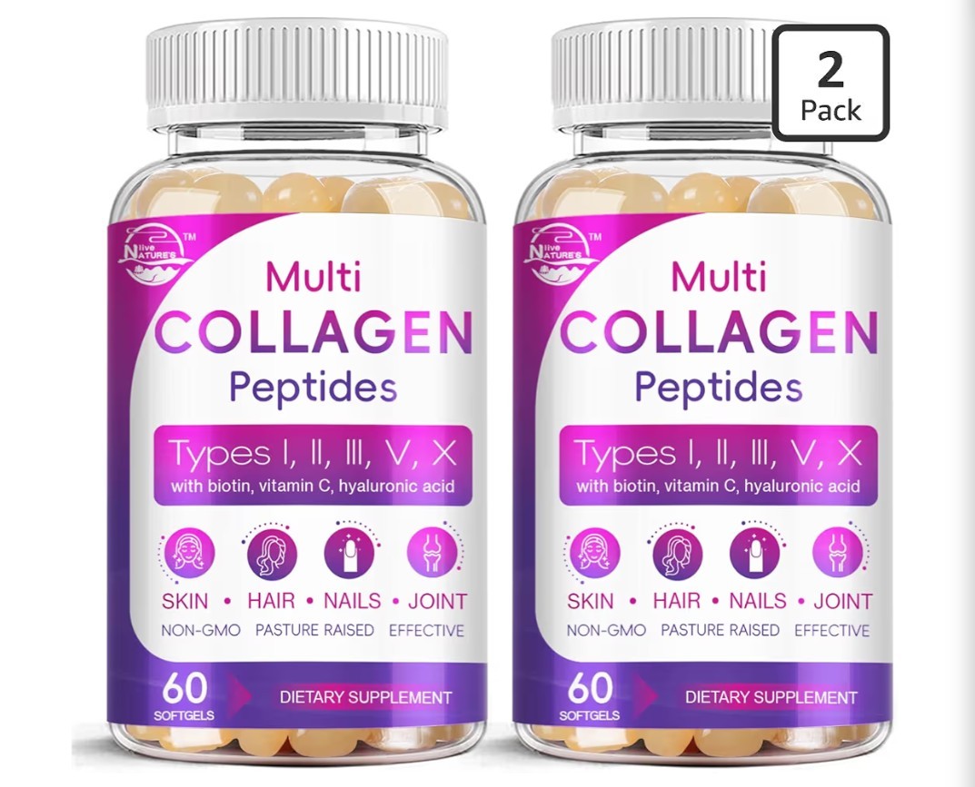 Multi Collagen Peptides Softgel – Type I, II, III, V, X – Hydrolyzed Collagen…