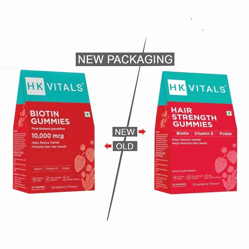 HK Vitals Hair Strength Gummies – Strawberry Flavor, Reduces Hairfall h186