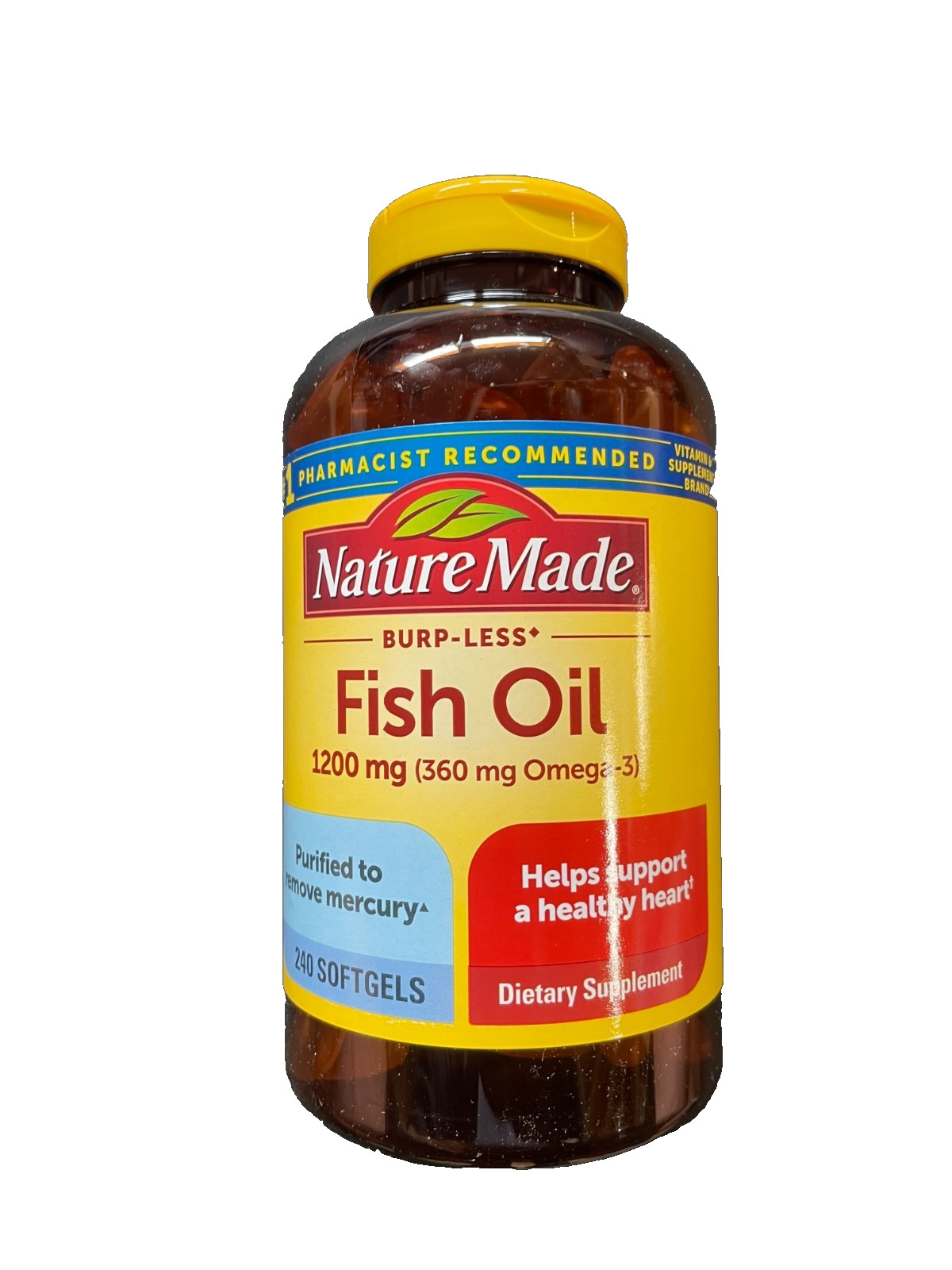Fish Oil 1200 mg 240 Softgels Nature Made 360 mg Omega 3 Burp Less EXP 4/2028