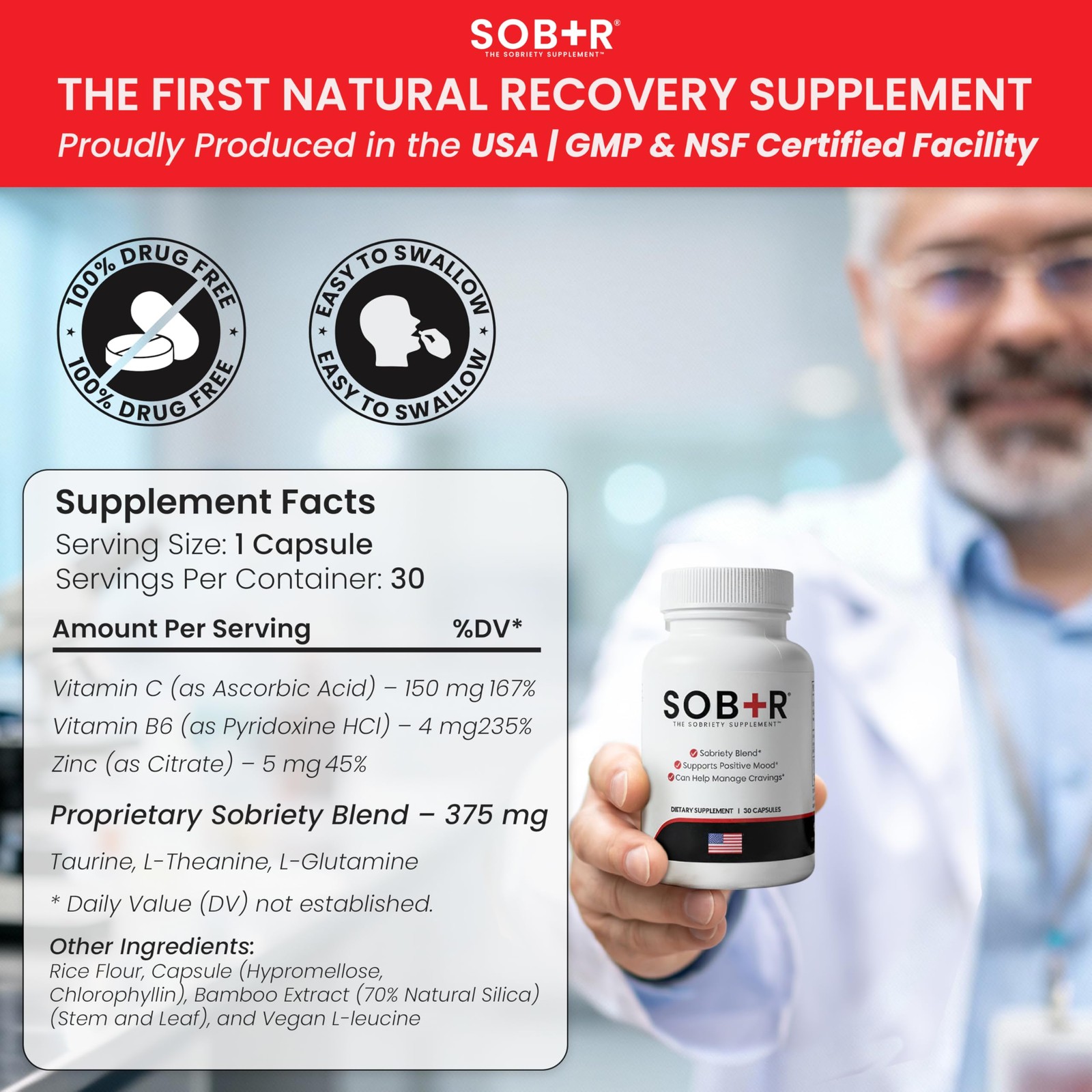 SOB+R Natural Drug Recovery Supplement | 30 Count (Pack of 1), Neutral