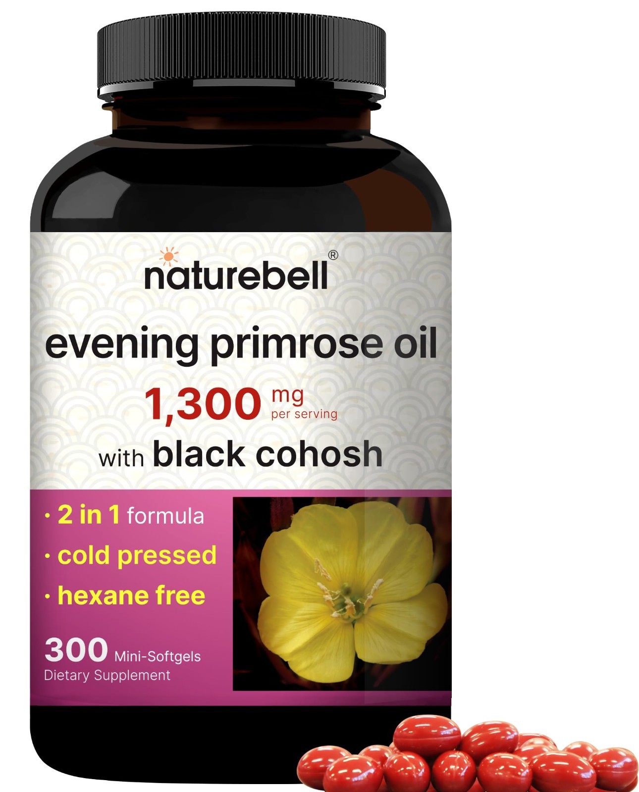 Evening Primrose Oil & Black Cohosh 1300mg, 300 Mini Softgels, Women’s Health, S