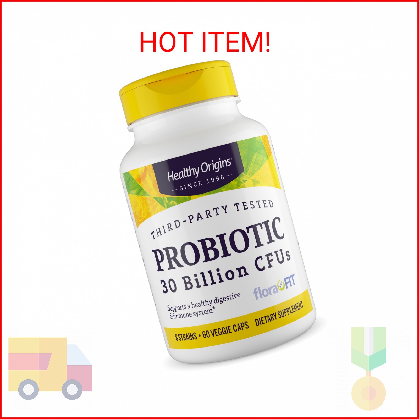Healthy Origins Probiotic 30 Billion CFUs, 60 Veggie Capsules – 8 Clinically Stu