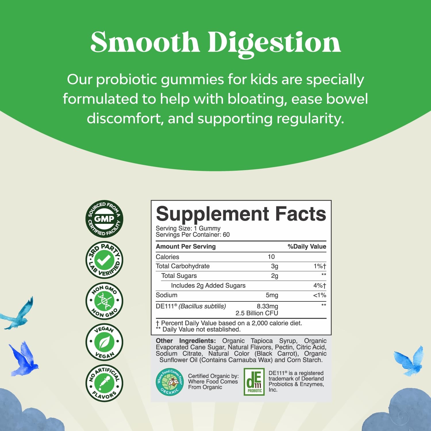 60 Count USDA Organic Kids Probiotic Gummies – Gut Bacteria Probiotics for