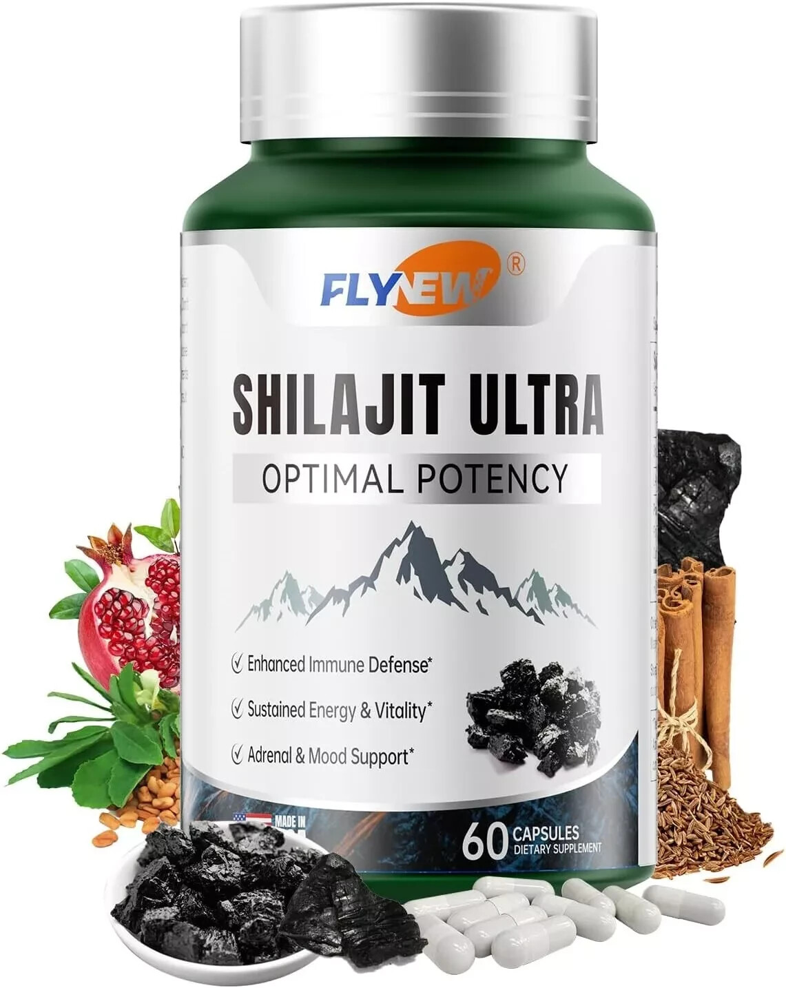 Flynew Shilajit Ultra Optimal Potency, Shilajit Extract with L-Arginine, (Pure)