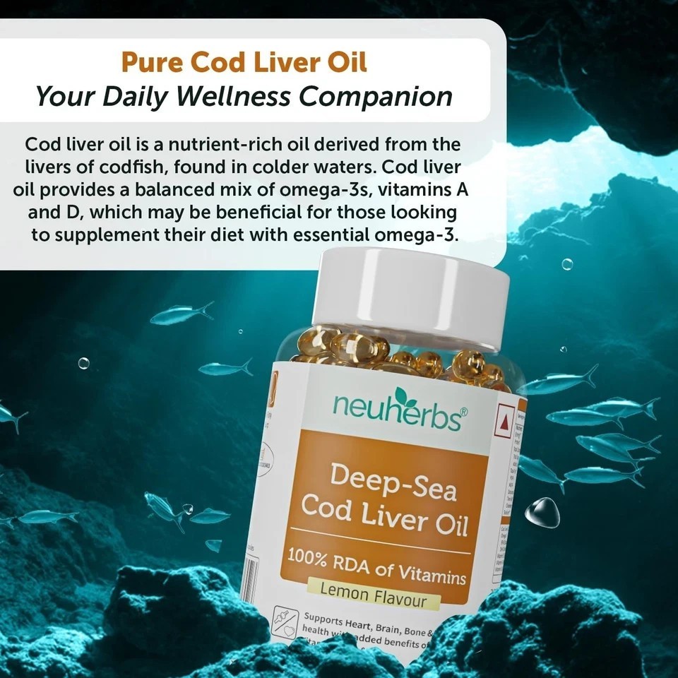 Deep Sea Cod Liver fish Oil Omega 3 Supplement , No Fishy Burp (100 Capsules) B0