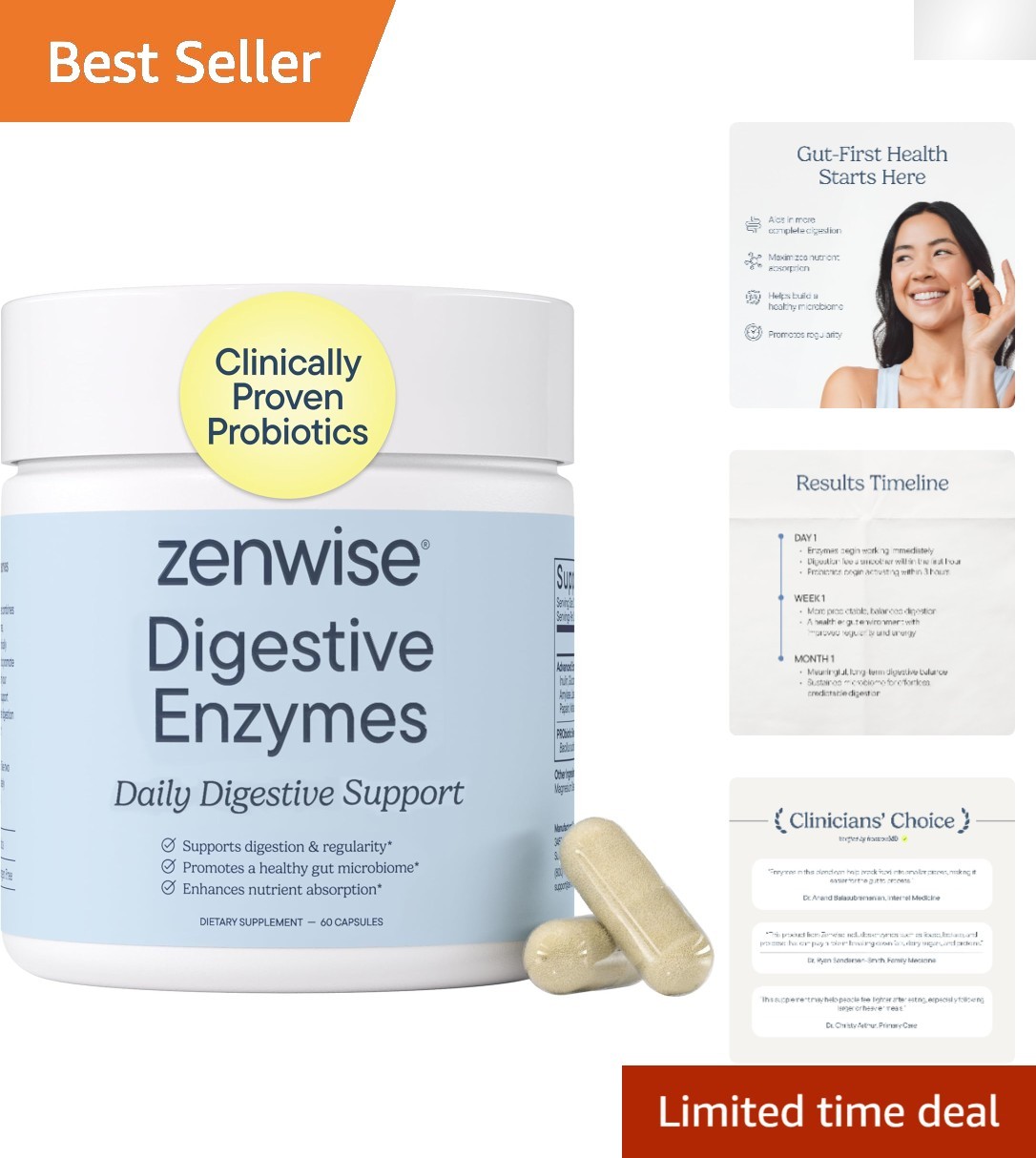 Zenwise Digestive Enzymes with Bromelain & Papaya – 60 Veg Capsules for Gut H…