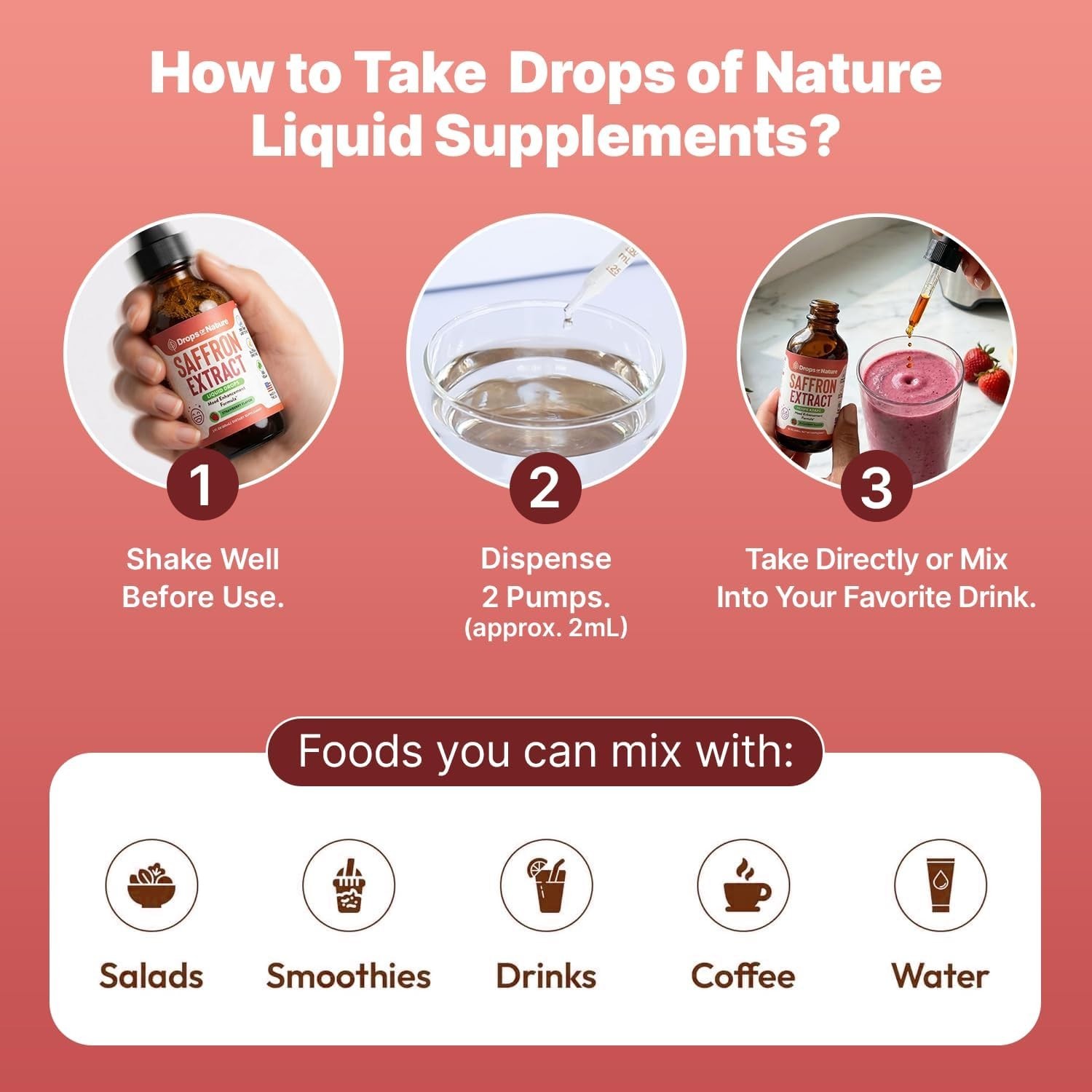 Saffron Extract Liquid Drops for Mood & Mind -Strawberry Flavor 2 fl oz 50mg