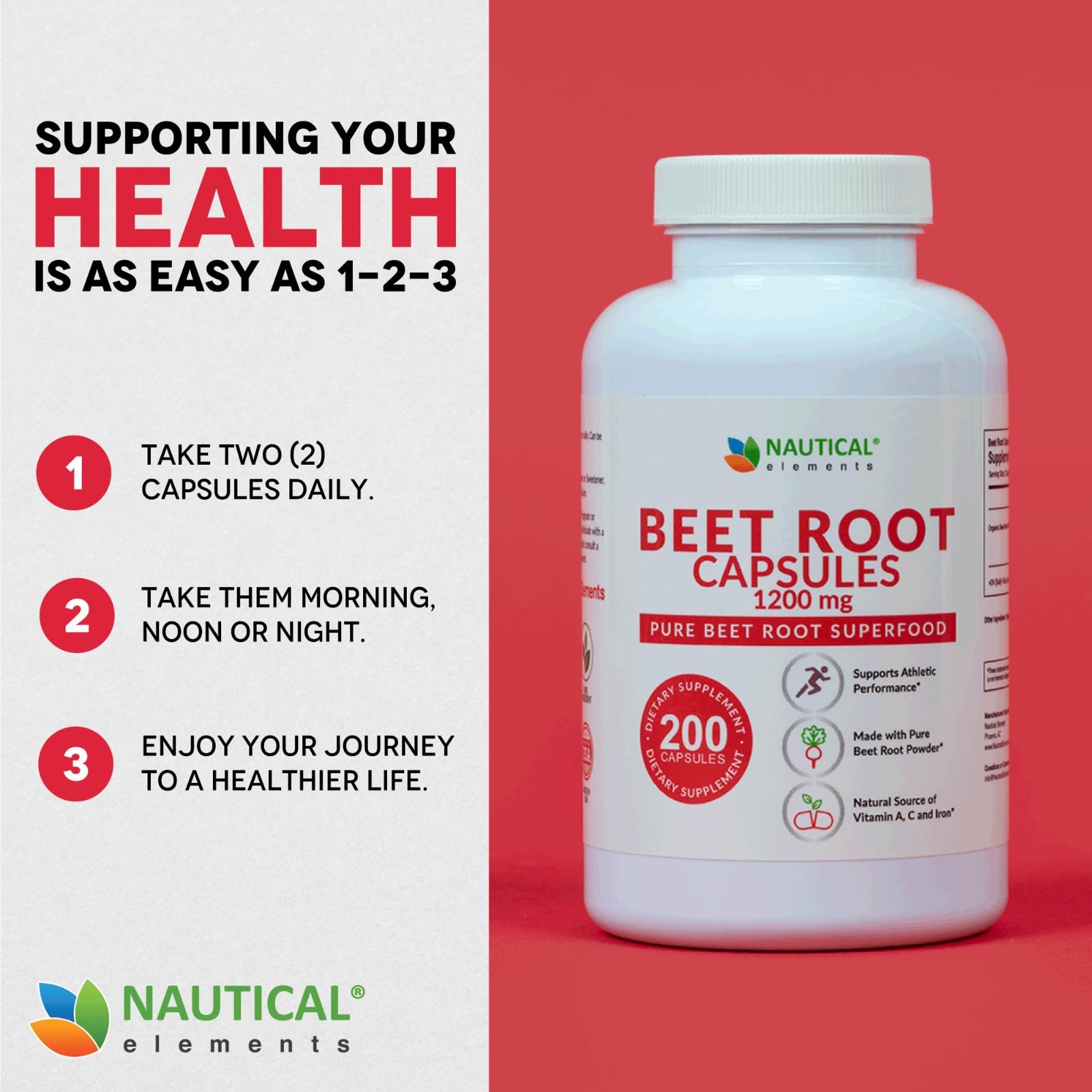 Beet Root Capsules 1200mg – 200 Count – Supports Blood Pressure, Energy & Digest