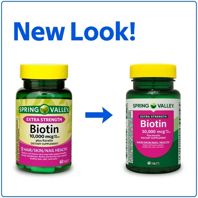 Spring Valley Extra Strength Biotin + Keratin, 10,000 mcg, 60 Tabs