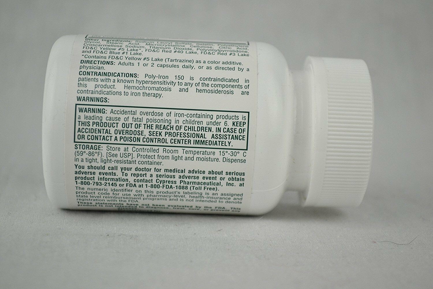 Cypress Pharmaceutical Poly-Iron Capsules Iron Dietary Supplement 150mg 100 ct