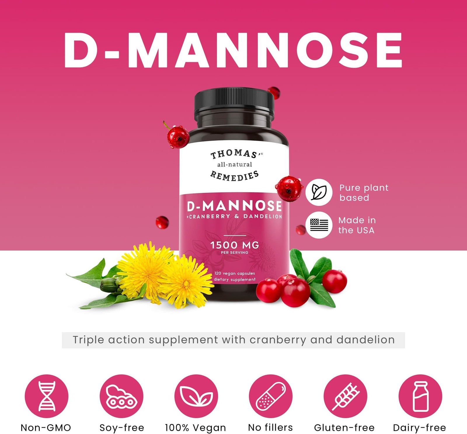 Toms Remedies D-mannose 1200mg – Urinary Tract Flush -Cranberry & Dandelion |…
