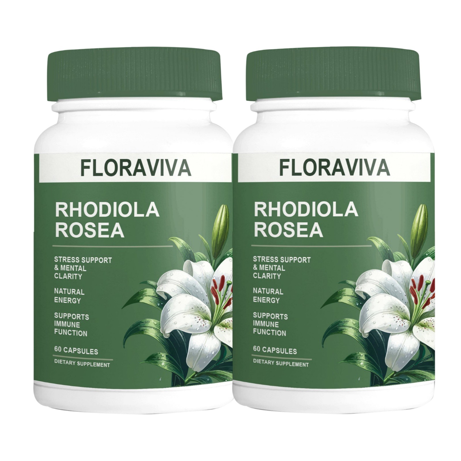 2-Pack Rhodiola Rosea Capsules – Floraviva for Energy, Focus, Mood -120 Capsules